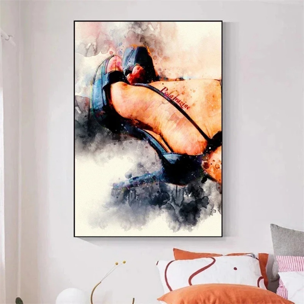 현대 여성 블랙 하이힐 신발 캔버스 그림 낙서 예술 포 - Waterproof Spray Shoe 리뷰 및 가격